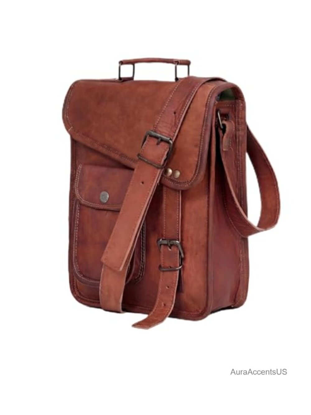 Genuine Goat Leather Satchel Messenger Bag for Laptop Tablet Office Briefcase